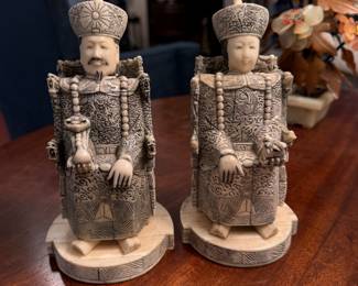 Pr. Chinese bone emperor and empress figures 7.5"h