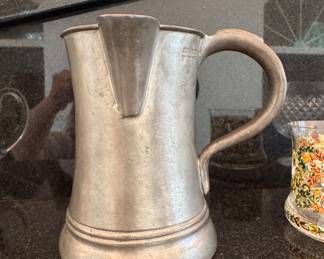 Antique pewter side handle pitcher