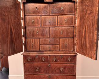 Antique 18th c and later English walnut double dome cabinet on chest  77"h x 40"w x 22"d
