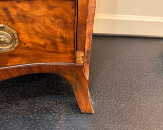 Late 18th century George III  figured mahogany serpentine chest 33"h x 38.5"x 21"d veneer loss 