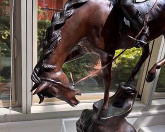Bronze jockey sculpture after Paul Gayrard     35"h x 34"w x 12"d 