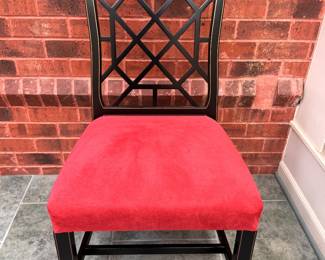Kindel faux bamboo black lacquered wood and glass top dining set.  8 dining chairs 37"h x 21"w x 18.5"d seat - height 18"h 