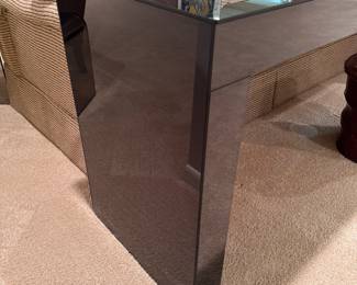 Modern black mirrored console table   30"h x 84"long x 20"d 