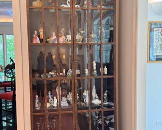Lighted cabinet with arched glass pane doors 90"h x 42"w x 13.5"d