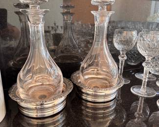 Crystal decanters & silver-plate wine holders