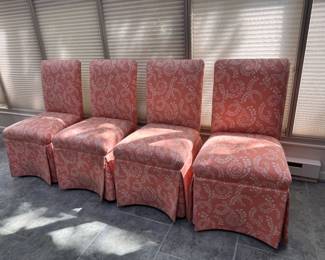 4 custom skirted Parsons dining chairs - some with stains