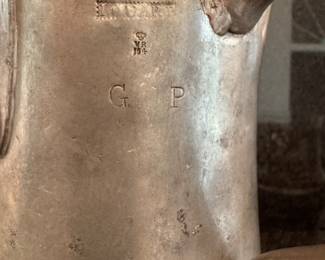 Antique pewter side handle pitcher