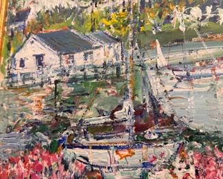 Yolande Ardissone (1927 - 2024) acrylic  painting under glass 21"h x 27.5"w 