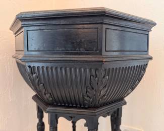 Ebonized octagonal wood plant stand    32"h x 17.5" diameter
