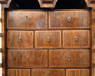 Antique  18th c and later English walnut double dome cabinet on chest  77"h x 40"w x 22"d