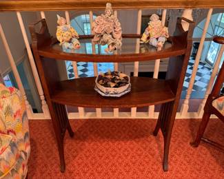 Art Nouveau 2-tier glass top table  c. 1900      34"h x 26"w x 14"d