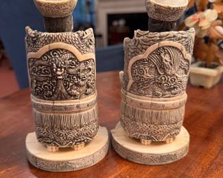 Pr. Chinese bone emperor and empress figures 7.5"h