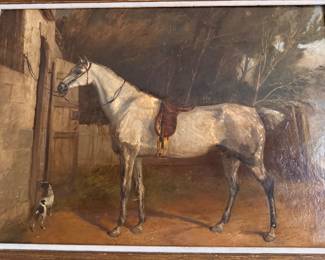 19th century oil painting of horse signed Smith canvas size 18"h x 26"w 