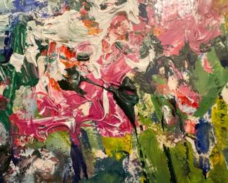 Yolande Ardissone (1927 - 2024) acrylic painting under glass 21"h x 27.5"w 