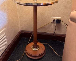 Brass lamp table with etched flowers, birds and bats design