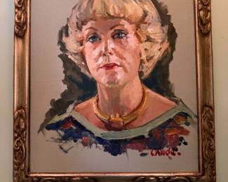 Constantin Kluge (1212-2003) oil on canvas portrait of a woman   canvas size 18"h x 14.5"w