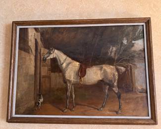 19th century oil painting of horse signed Smith canvas size 18"h x 26"w 