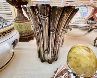 Silver-plate faux bamboo planter  7"h 