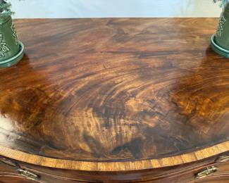Late 18th century George III  figured mahogany serpentine chest 33"h x 38.5"x 21"d veneer loss 