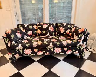 Custom floral sofa 27"h x 72"w x 32"d  seat height 18"  one cushion split at seam 