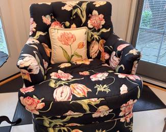 Pr. custom floral swivel chairs  33"h x 30.5"w x 31"d