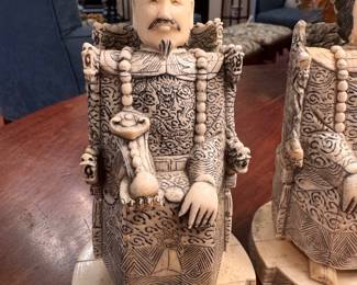 Pr. Chinese bone emperor and empress figures 7.5"h