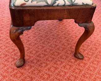 Pr. antique Queen Anne-style stools with crewel upholstery 18"h x 21"w x 18"d 
