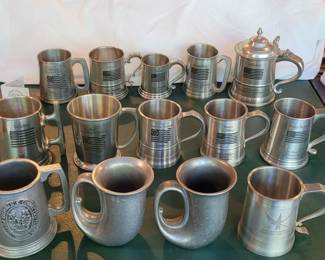 Large Lot of 14 Pewter Cups, Mugs Including from Connecticut Volunteer Regiments