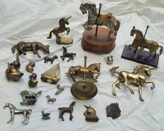 Brass and Pewter Horses, Unicorns, Ducks, Carousel Figures and Statues