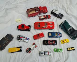 Toy Car Lot including Vintage Paperweight, Firetrucks