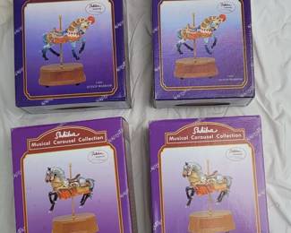 Lot of 4 Sahiba Musical Carousel Horse Statues in Box