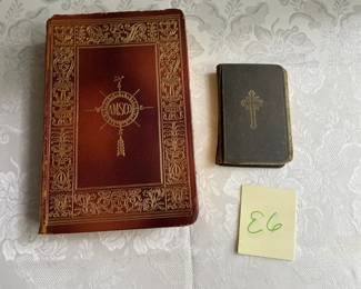 Lot With A Vintage Leather Bound Book And Small Antique Purgatorian Society Manual