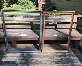 2 Large Picture Frames, 1 With Blue Fabric