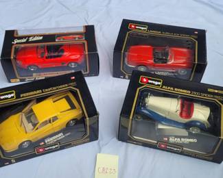 Lot of 4 Bburago Scale Model Cars New in Box Ferrari, Alfa Romeo, Mustang, Lancia