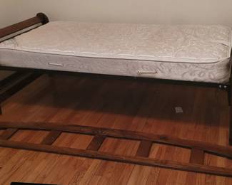 Vintage Wooden Twin Bed Frame and Mattress with trundle bed under