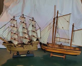 Lot Of 2 Wooden Model Sailboats