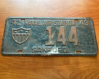 Vintage 1943 Sanford Naval Air Station License Plate