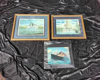 3 Framed Prints Of Ships Including The Mauretania