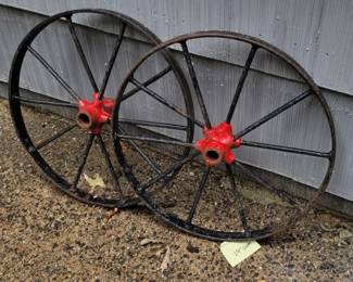 Vintage Large 2 Diameter Metal Carriage Wheels