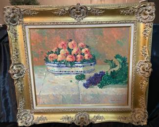 Hand Painted Copy Of PierreAuguste Renoirs Still Life with Peaches and GrapesSigned Robert Brown