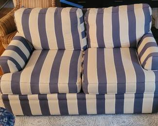 Blue and White Striped Loveseat Couch Sofa
