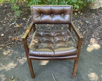 Vintage 1970s Brown Vinyl And Wood Chair