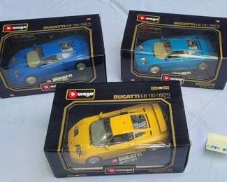 Lot of 3 Bburago Scale Model Cars Bugatti New in Box