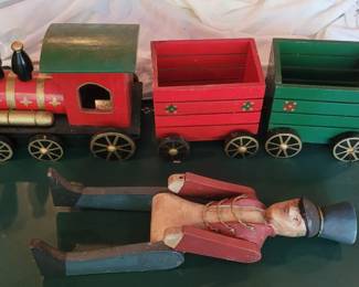 Wooden Toy Train and Vintage Wooden Soldier