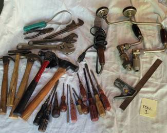 Lot of Vintage Tools Hand Crank Drills, Hammers, Screwdrivers, Wrenches