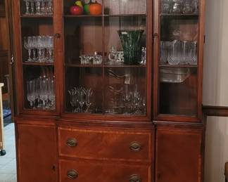 1940s Mahogany Association China Display Cabinet Case with Glass Doors and Drawers