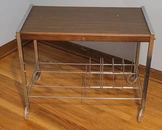 Vintage Small Record Player Side Table with Metal Rack