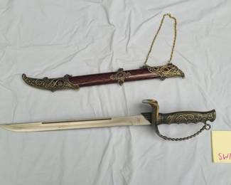 Replica Short Steel Sword with Decorative Chained Holster and Hilt