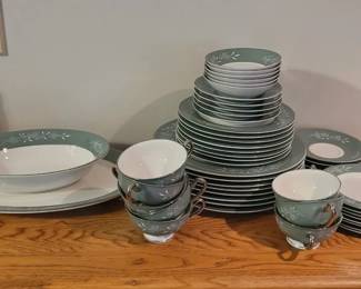 Large Set of vintage Syracuse China Green Floral Dishware