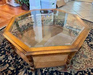 Item #11 - Octagonal Glass & Rattan Table (38x38)